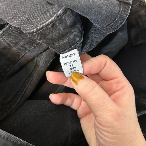 Old Navy Maternity Overalls 12 Tall Black Denim Side Panel Straight Leg Stretch - Picture 7 of 7